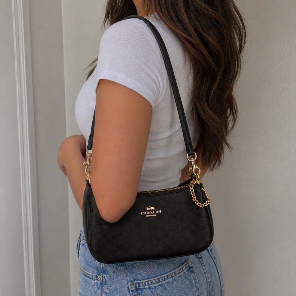 Coach Teri Shoulder Crossbody Bag Signature Canvas CV933 Walnut/Black- MSRP $295